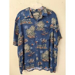 Batik Bay Mens XL Blue Tropical Palm Tree Island Scenic Aloha Camp Shirt
